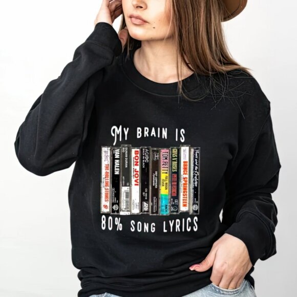 Gildan Tops - 80's Rock Music Album T-Shirt, Vintage Cassette Tape Shirt, Band Graphic Tee